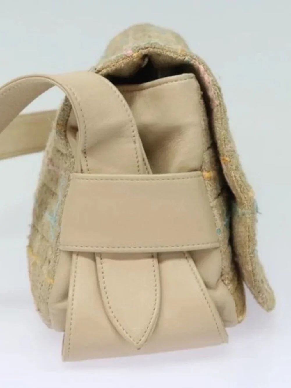 CHANEL Choco Bar Turn Lock Shoulder Bag Wool Multicolor CC Auth bs15780